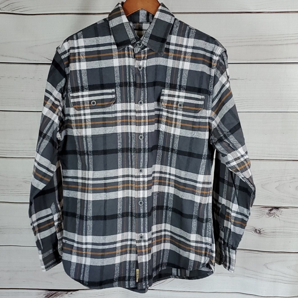 NWOT Jach's• L shirt flannel plaid gray button up